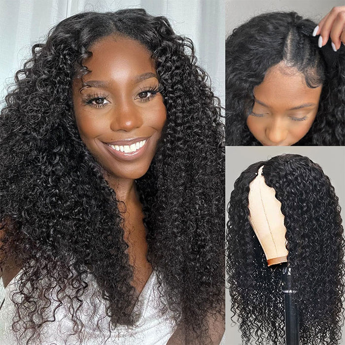 Cynosure V Part Curly Human Hair Glueless Wig No Gel NO Leave Out Beginner Friendly