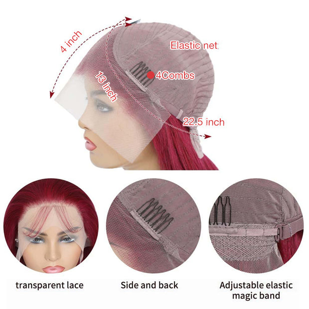 Clearance Sale|99J Burgundy Transparent Lace Frontal Wig Straight Human Hair for Women Flash Sale