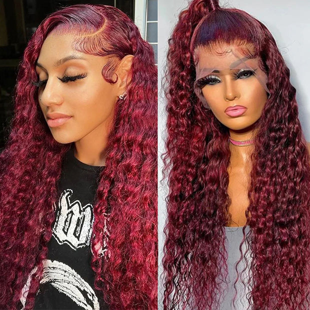 99J Burgundy Color Deep Wave Hair 13x4/4x4 Lace Front Wigs With Baby Hair