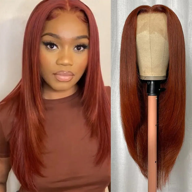 Layered Cut Reddish Brown Glueless 13x4 13x6 Undetectable HD Lace Front 100% Human Hair Wig