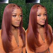 Layered Cut Reddish Brown Glueless 13x4 13x6 Undetectable HD Lace Front 100% Human Hair Wig