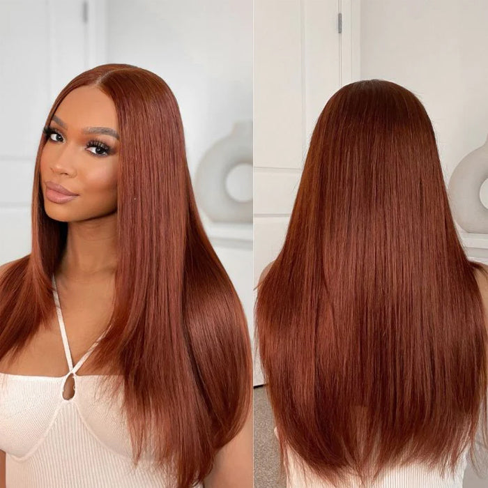 Layered Cut Reddish Brown Glueless 13x6 Undetectable HD Lace Front 100% Human Hair Wig
