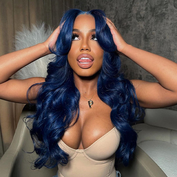 Curtain Bangs Body Wave Human Hair Wig Gorgeous Blue 13x4/5x5 HD Lace Closure Human Hair Wig