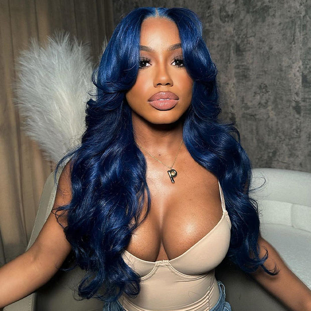 Curtain Bangs Body Wave Human Hair Wig Gorgeous Blue 13x4/5x5 HD Lace Closure Human Hair Wig