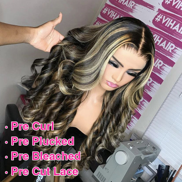 Pre All Everything | Highlights 3D Body Wave Tiny Knots Pre Bleached Wear Go Upgraded 13X6 HD Lace Glueless Wig Special Sale