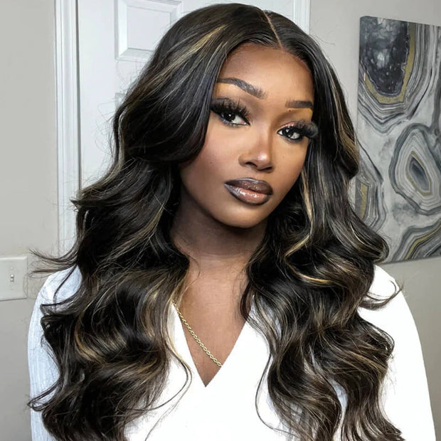 Pre All | Glueless #1B27 Blonde Highlights Body Wave Wig Pre Bleached Pre Cut HD Lace Wig