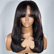 Curtain Bangs 13x4 HD Lace Wig Butterfly Cut Straight Human Hair Wigs with Adjustable Strap