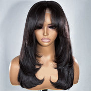 50% OFF| 16''-30'' Curtain Bangs Pre Cut 5x5 8X5 HD Lace Wig Butterfly Cut Straight Human Hair Wigs with Adjustable Strap