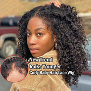 Pull & Go 4C Edges Curly Lace Frontal Wig Invisible HD Lace Human Hair Wig With Curly Natural Baby Hairline