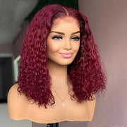 Flash Sale-99J Burgundy Curly Short Bob Wigs 13x4 Lace Frontal Human Hair Wig