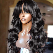 Glueless Human Hair Wigs With Bangs Full Machine Made Wig Affordable Body Wave And Straight Hair Wigs
