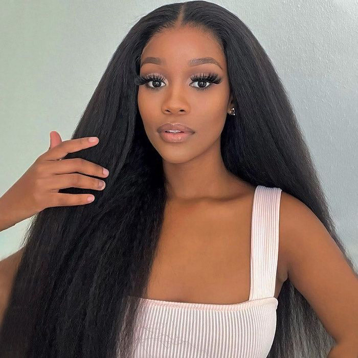 8x5 Pre-Cut HD Lace Wig Wear & Go Kinky Straight Human Hair Wig with Pre Plucked Beginner Wig