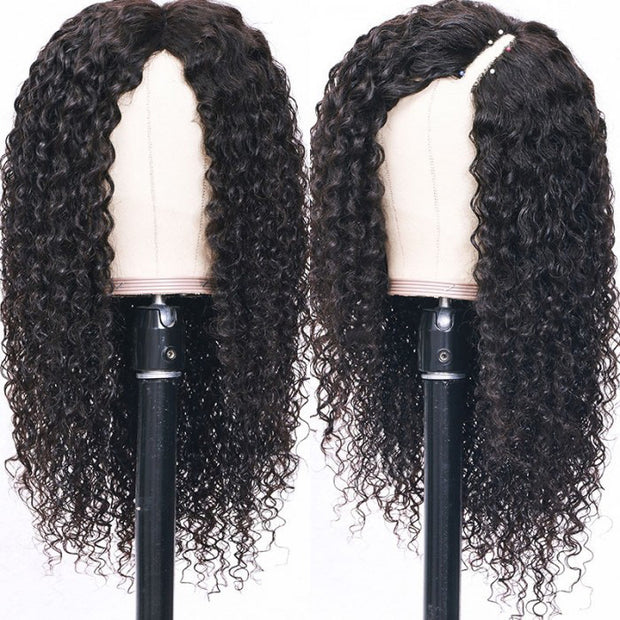 Glueless 0 Skill Needed V Part Wig Beginner Friendly Natural Scalp Deep Curly Human Hair Without Leave Out