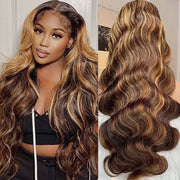 4/27 Highlight Ombre Wig Body Wave Remy Human Hair Lace Front Wigs For Women