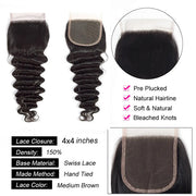 Loose Deep Wave Bundles with Closure Peruvian Hair Bundles with Closure Remy 100% Human Hair Bundles with 4X4 lace Closure