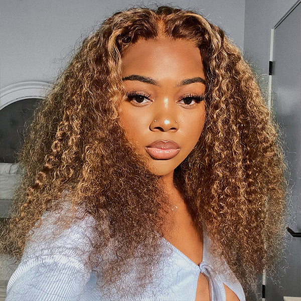 Curly Hair Wig 4/27 Highlight Colored Human Hair Wigs Pre Plucked 13x4 HD Transparent Lace Wigs