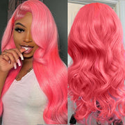 Pink Color Body Wave Human Hair Lace Front Wigs For Women 13*4/13x6 HD Transparent Lace Wig With Baby Hair