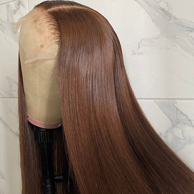Chocolate Brown Loose Wave Human Hair Wigs for Women 13x4 HD Lace Front Wigs With Pre Plucked Hairline