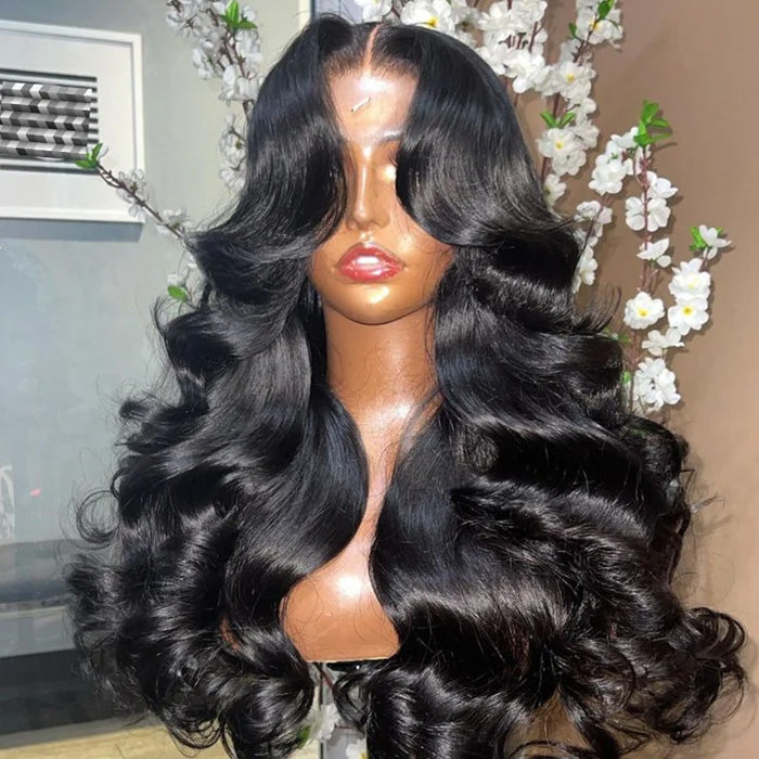 Curtain Bangs 13x4 HD Lace Wig Butterfly Cut Body Wave Human Hair Wigs with Adjustable Strap
