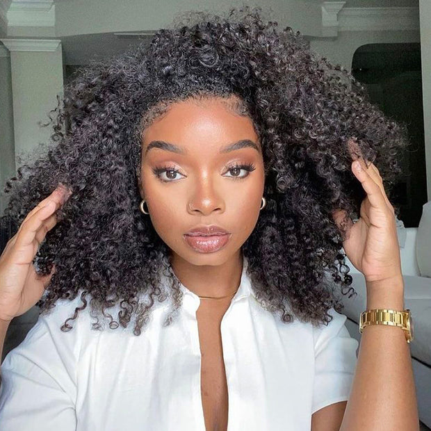 Kinky Curly Wear Go Wigs 8x5 HD Lace Pre Cut Lace Closure Glueless Wig