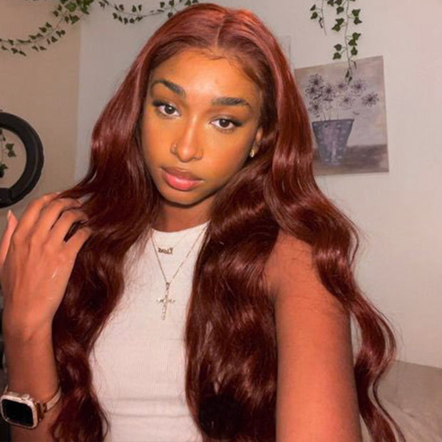 Wear Go Glueless Wigs 8*5 Pre Cut HD Lace Wig Reddish Brown Body Wave Wig Pre-Bleached