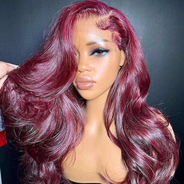 Burgundy Wig 4x4/13X4 HD Lace Frontal Body Wave Wigs 99J Colored Pre-Plucked Remy Human Hair Wigs