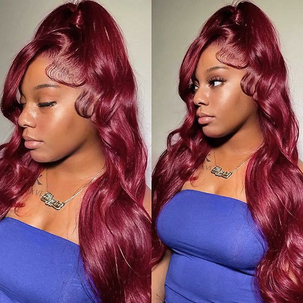 Burgundy Wig 4x4/13X4 HD Lace Frontal Body Wave Wigs 99J Colored Pre-Plucked Remy Human Hair Wigs