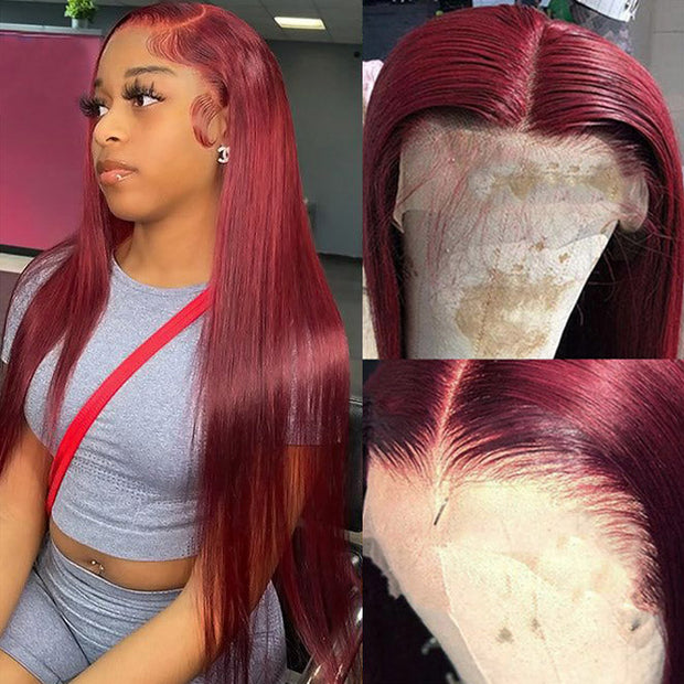 Burgundy Wig 4x4/13X4 HD Lace Frontal Body Wave Wigs 99J Colored Pre-Plucked Remy Human Hair Wigs