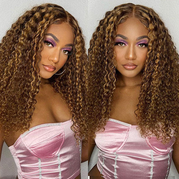 Curly Hair Wig 4/27 Highlight Colored Human Hair Wigs Pre Plucked 13x4 HD Transparent Lace Wigs