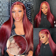 Burgundy Wig 4x4/13X4 HD Lace Frontal Body Wave Wigs 99J Colored Pre-Plucked Remy Human Hair Wigs