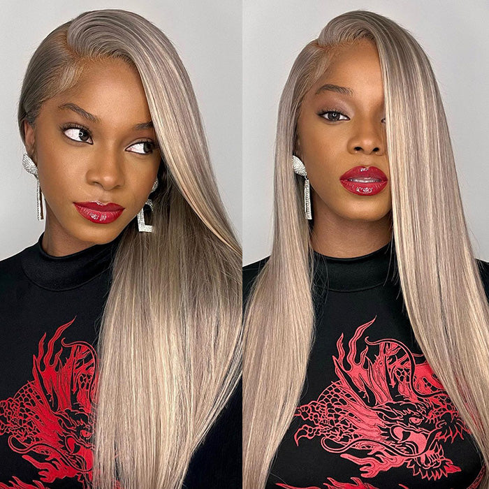 #P18/613 Ash Blonde Highlight Blonde HD Lace Front Human Hair Wigs Straight Hair Wig For Women