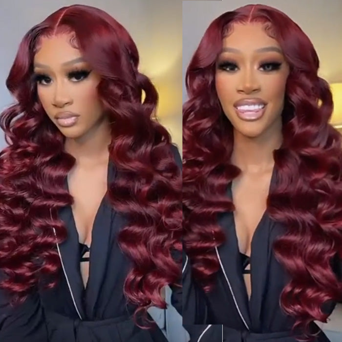 Burgundy Pre Cut Glueless 8x5 Loose Deep Wave Wig Wear Go HD Lace Human Hair Wig Beginner-Friendly