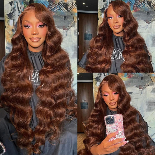 Chestnut Dark Brown Color Wig Loose Wave HD Lace Front Wig