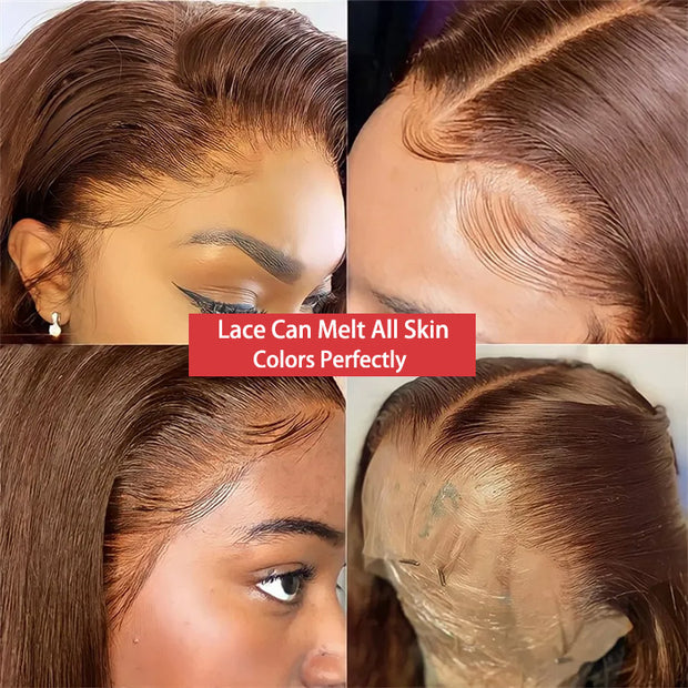 Chocolate Brown Loose Wave Human Hair Wigs for Women 13x4 HD Lace Front Wigs With Pre Plucked Hairline