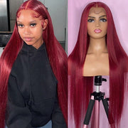 Clearance Sale|99J Burgundy Transparent Lace Frontal Wig Straight Human Hair for Women Flash Sale