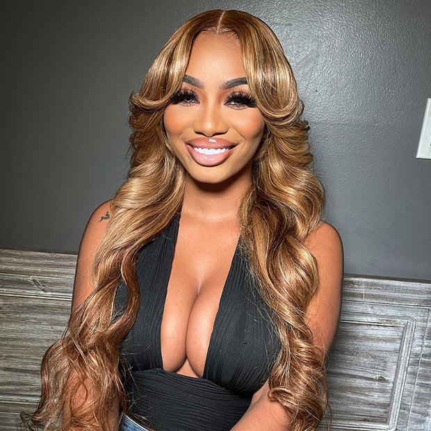 Curtain Bangs 8x5 Pre Cut HD Lace Wig Wear Go Blonde Highlight Body Wave Glueless Wigs