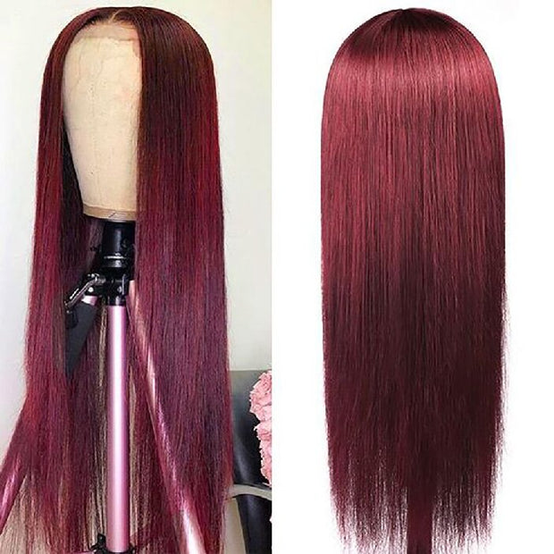 Clearance Sale|99J Burgundy Transparent Lace Frontal Wig Straight Human Hair for Women Flash Sale