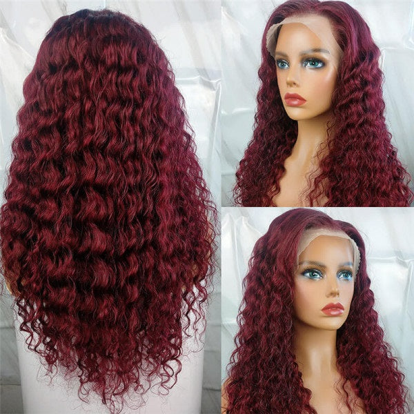 99J Burgundy Color Deep Wave Hair 13x4/4x4 Lace Front Wigs With Baby Hair