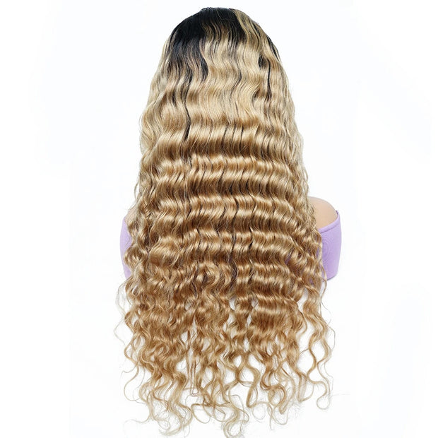 Clearance Sale|16 To 30 Inches 1B/27 Ombre Color Deep Wave 13x4 Lace Front Wig Remy Human Hair Wigs For Woman