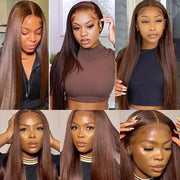 Chocolate Brown Loose Wave Human Hair Wigs for Women 13x4 HD Lace Front Wigs With Pre Plucked Hairline