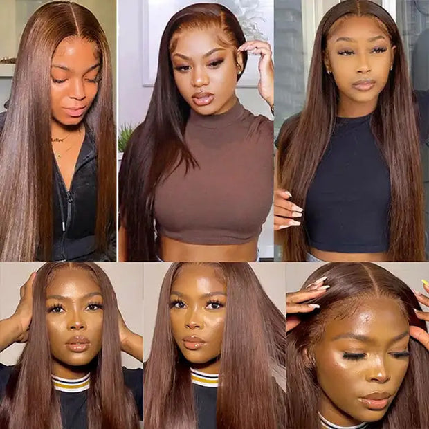 Chocolate Brown Loose Wave Human Hair Wigs for Women 13x4 HD Lace Front Wigs With Pre Plucked Hairline