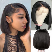 13x4 Blunt Cut Bob Lace Front Wig Human Hair 150% - 220% Density Brazilian Straight Bob Wigs With Baby Hair