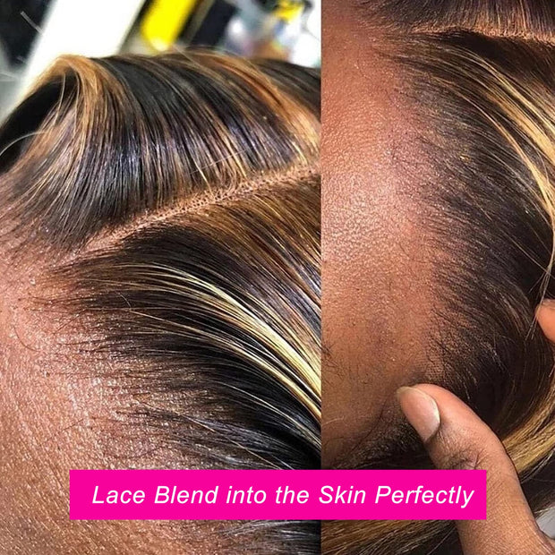 50% OFF| 13x4 Lace Front Honey Blonde Highlight Body Wave Glueless Human Hair Wig