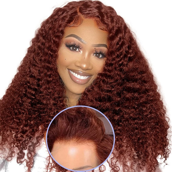 Wear And Go Reddish Brown Deep Wave Pre-Cut Lace 4x4 Lace Closure Glueless Human Hair Wig