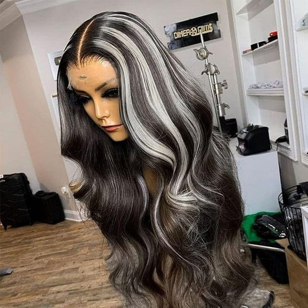 Body Wave Platinum Blonde Highlights Wig 13x4 Lace Front Straight Hair Wigs Human Hair Balayage Color Wig