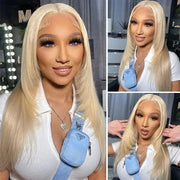 Layered Cut 613 Blonde Straight Glueless 13x4 HD  Lace Front 100% Human Hair Wig