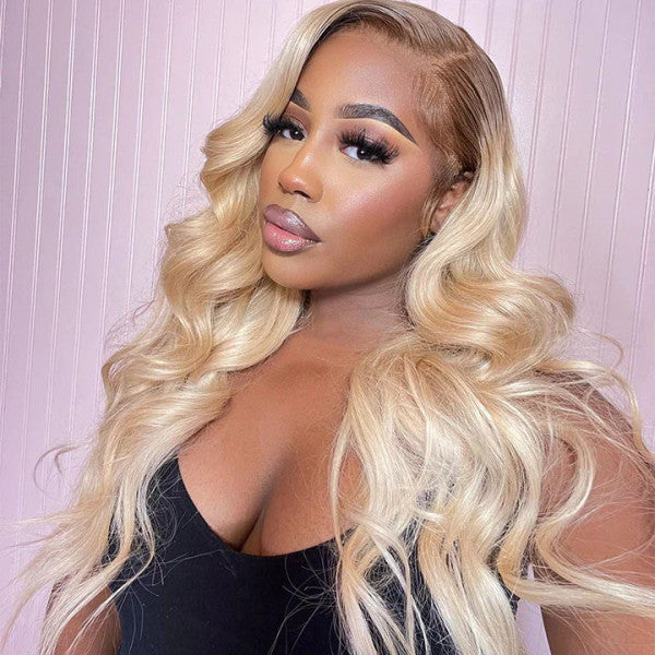 Body Wave 5x5 Lace Closure Pre Plucked Ombre T4/613 Blonde Colored Human Hair Wigs