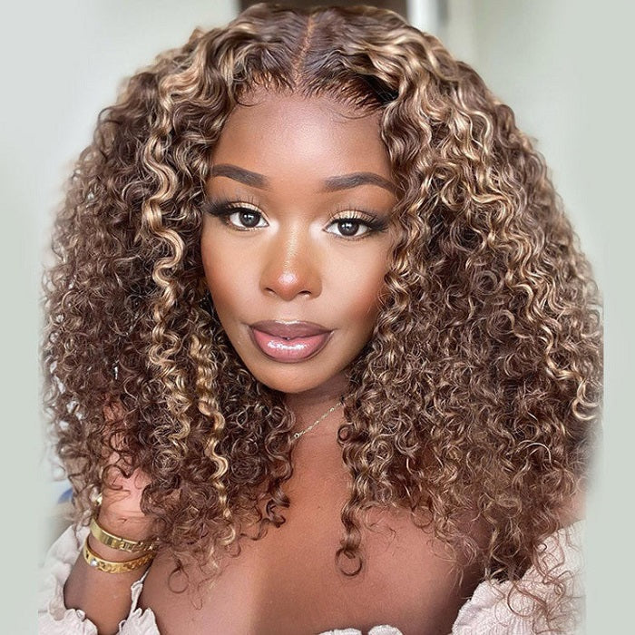 Clearance Sale|Highlight 4/27 Curly Hair HD Lace Wig Honey Blonde Ombre 13x4 Invisible Lace Frontal Human Hair Closure Wig Remy PrePlucked With Baby Hair