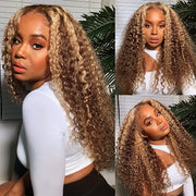 Clearance Sale|Highlight 4/27 Curly Hair HD Lace Wig Honey Blonde Ombre 13x4 Invisible Lace Frontal Human Hair Closure Wig Remy PrePlucked With Baby Hair