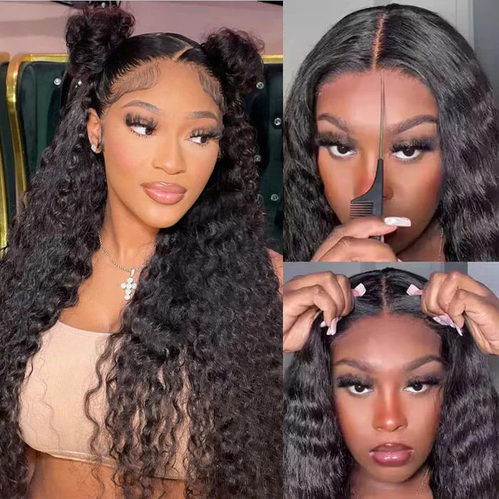 Put On & Go Pre Cut HD Lace Front Water Wave Human Virgin Hair Wigs 220% Density Pre Bleached Pre Plucked Natural Hairline